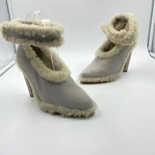 Chloé Chloe Womens Ethereal Pump Shearling-Trimmed Suede Pumps Ankle Strap Size 5.5
