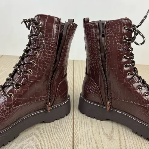 Olivia Miller Women's Freya Lug Sole Combat Booties 11M Brown Croc $95