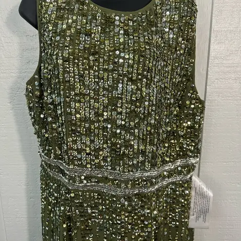 Mac Duggal  Olive Green Sequined High Neck Sleeveless Column Gown Size 16 NWT