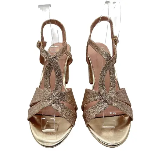 Allegra K New Sandals Women 8 Gold Glitter Heeled Ankle Strap Party Evening Shoe
