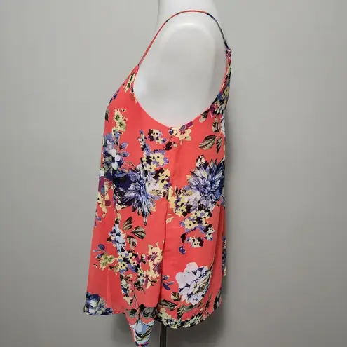 Modcloth  Doe & Rae Coral Floral Pleated Tank Size Small