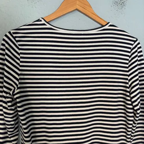 J. McLaughlin J. McLaughlin Striped 3/4 Sleeve Crewneck Top Navy White Size Medium Classic
