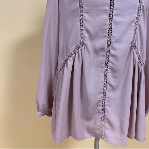 Ro & De 5/$20  Mauve Pink Long Bishop Sleeve Embroidered Inset Blouse Top Size XS