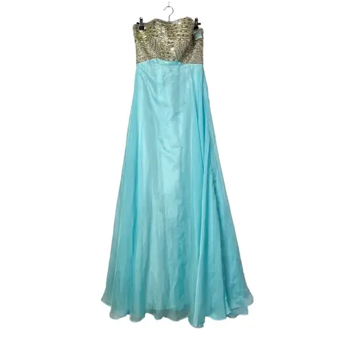 Alyce Paris Rhinestone Sky Blue Formal Prom Strapless Gown 4