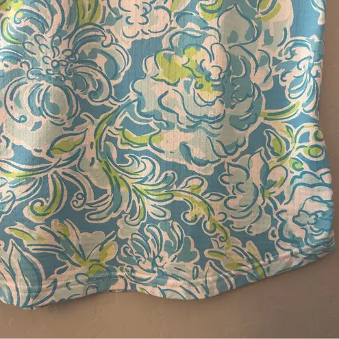 Icikuls womens blue floral print 3/4 zip vented mesh sleeve pullover small