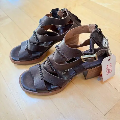 A.S.98 Alfred Chocolate Brown Italian Leather Heeled Sandals Size 40 NWT