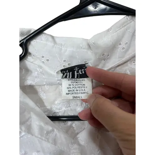 Vintage All Hours Womens White Embroidered Eyelet Shirt Bohemian Cottagecore