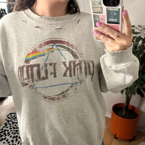 Pink Floyd  Crew Neck Distressed Pullover Sweatshirt Gray Size 1X - Image 5