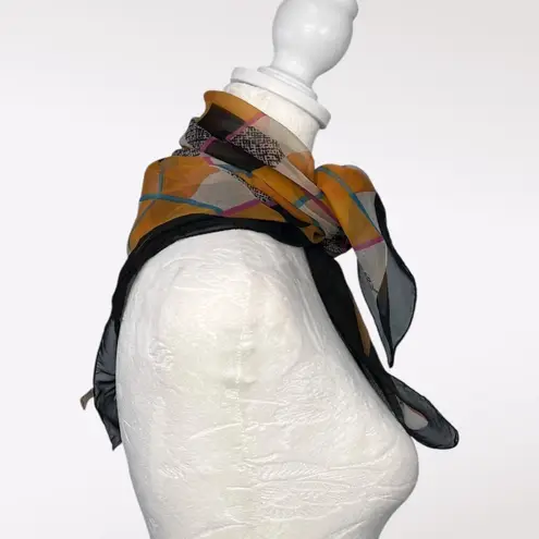 Vintage Echo Made In Italy Sheer Square Scarf Black Orange Pink 80s 90s