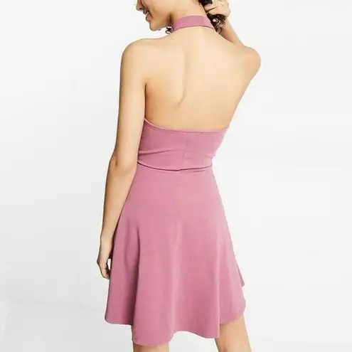 EXPRESS  Lace Up Choker Sleeveless Skater Backless Mini Dress Mauve Large