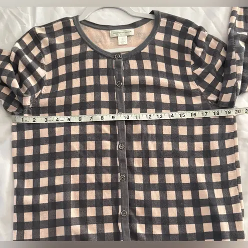 Christopher & Banks Women's Sweater Pink/ Grey Checkerboard Button Down Sz L