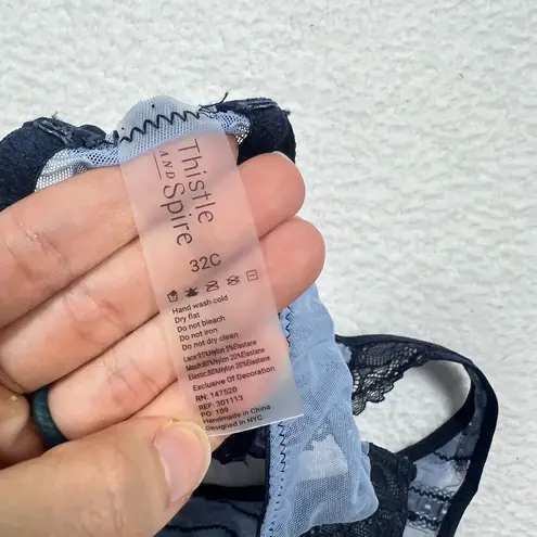 Thistle and Spire Bra Womens 32C Blue Denim Racerback Lace Festival Boudoir Sexy Size 32 C