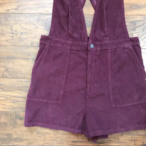 American Eagle  • burgundy corduroy overall shorts romper shortalls maroon romper