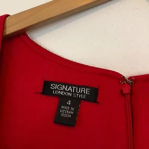 SIGNATURE LONDON STYLE Solid Bright Red Square Neck Knee Length Sheath Dress 4