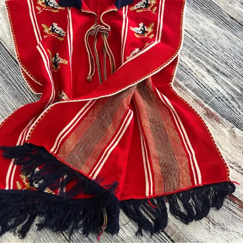 Vintage Red Fringed Women's Poncho Shawl Vest Size undefined