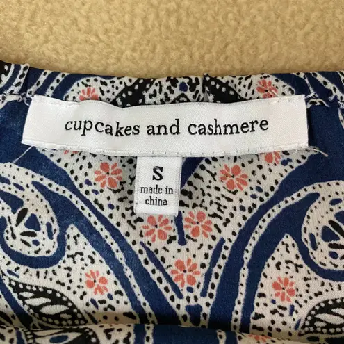 Cupcakes and Cashmere Off Shoulder Paisley Print Tie Neck Long Sleeve Blouse S