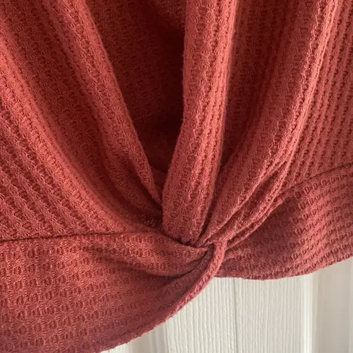 Gypsies & Moondust Gypsies Moondust Womens Large Orange Waffle Knit Twist Front Top Cabincore Cozy