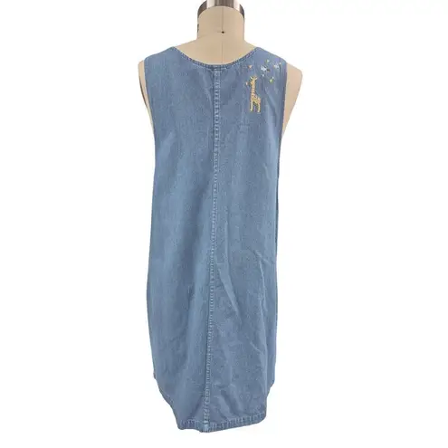 Christopher & Banks 80s Vtg Cotton Blue Denim Jumper Noah's Ark Grandma Sz L