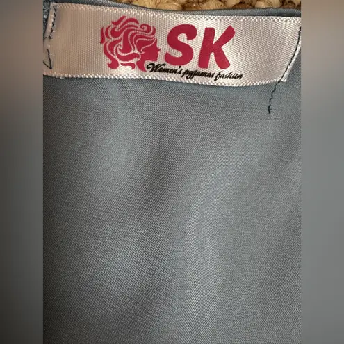 Unbranded Elegant White Lace Trim Blue Satin Sleepwear Set Size M