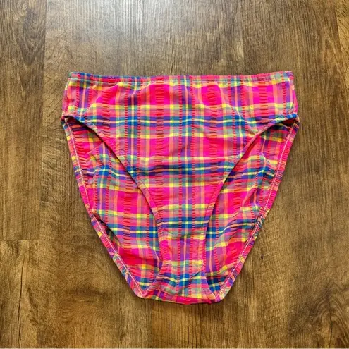 Vtg Matari Swim Bikini Bottoms Sz Large Abstract Picnic Plaid Rainbow Pink