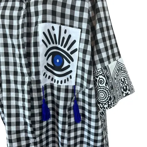 Evil Eye Black & White Gingham Plaid Long Shirt Dress Size undefined