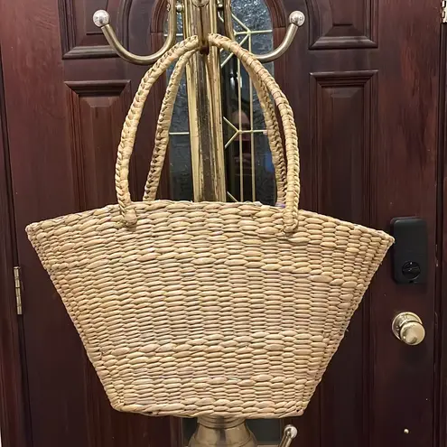 Vintage Woven Straw Basket Handbag Tote Bag