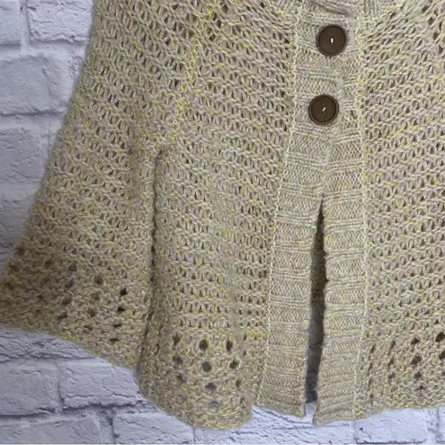 Free People Open Knit Cream and Yellow 3 Button Flared Sleeve Cardigan