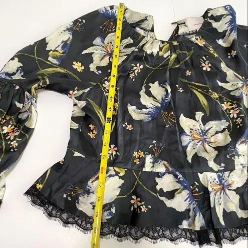 Cinq A Sept 100% Silk Avalon Dark Floral Blouse Fairy Blue