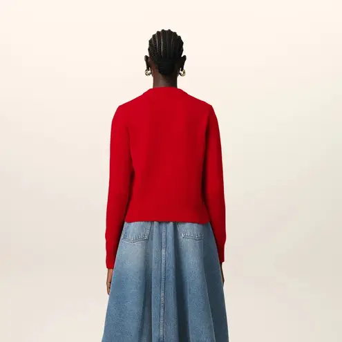 Ami RED Heart WOOL KNIT DE COEUR CREWNECK CARDIGAN Sweater