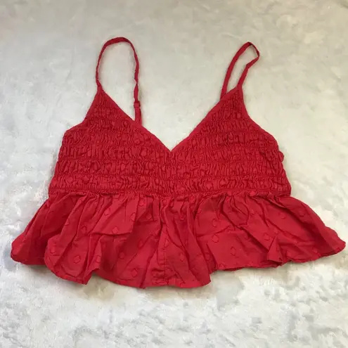 Urban Outfitters  Shirred Ruffle Crop Top Women's Size‎ Medium 100% Cotton Red