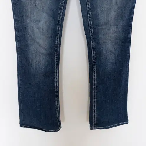 Ymi Y2K Womens Jeans Size 7 Bootcut Dark Wash Denim White Stitch Flare Pockets