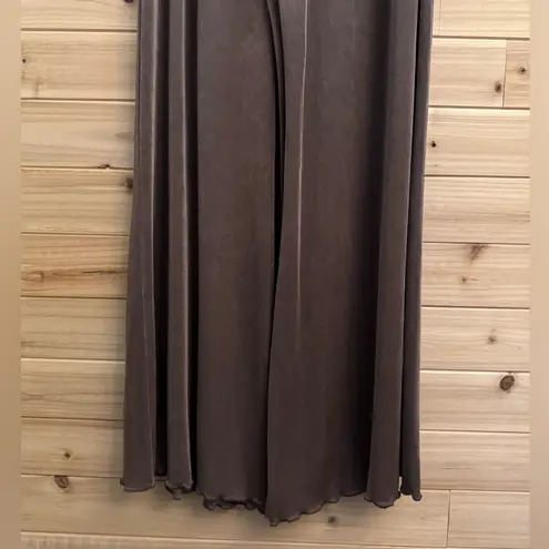 Chicos Travelers 1/Medium Brown Anti Wrinkle Pull On Lettuce Hem Wide Leg Pants