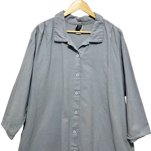 MiB Women Tunic Top 2X Slate Blue Button Front Textured Cotton Lagenlook Coastal