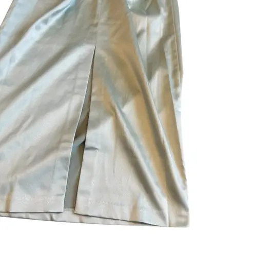 BHLDN Anthropologie Strapless Green Satin Dress Ruched Knee Length Size Med NWT