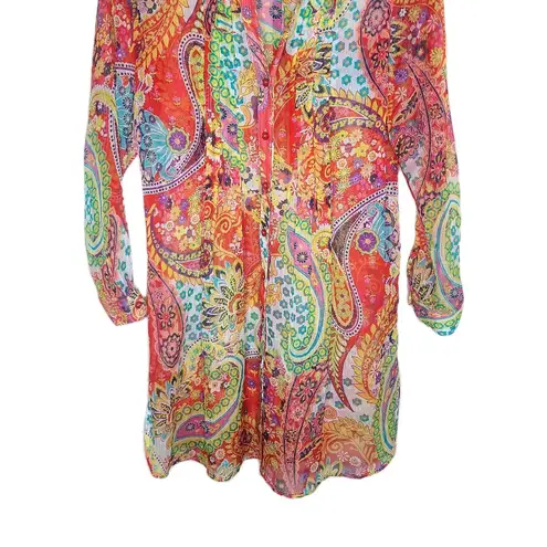 Soft Surroundings Top Women's XS Paisley Floral Boho Blouse Tunic Shirt Sheer