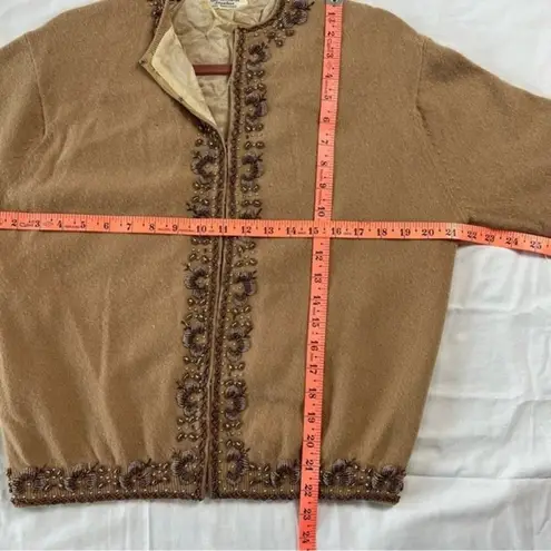 Alfred Wong Women’s Vintage Tan Hand Beaded Lined Cardigan S/M Size M
