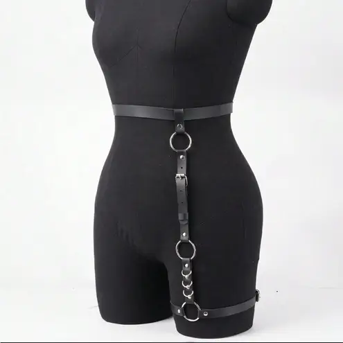 Black Leather Harness Garter Belt New