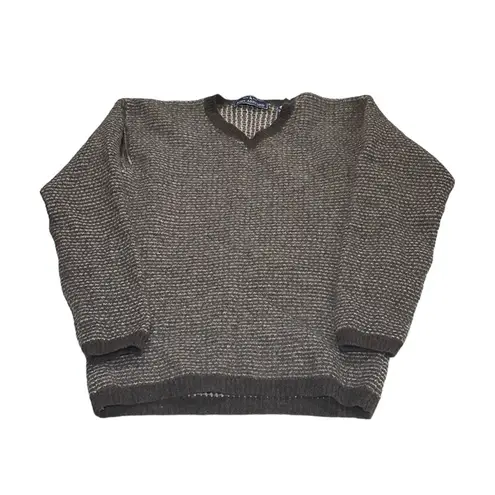 John Ashford VINTAGE Sweater Women M Brown 100% Wool Tight Knit Ribbed Crew Neck