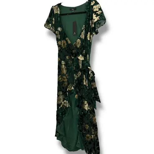 Lulus Dark Green Floral Velvet Midi Wrap Dress Women’s XS New with Tags