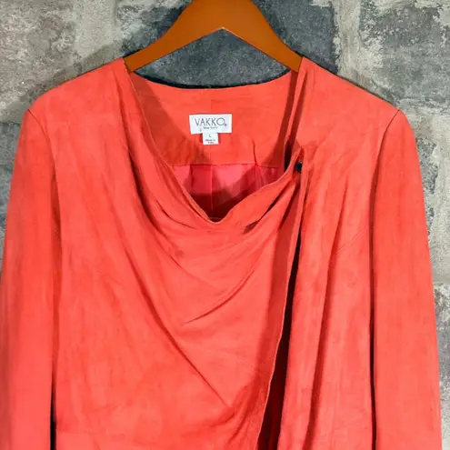 VAKKO New York Orange Suede Leather Asymmetrical‎ Drape Front Jacket Size Large