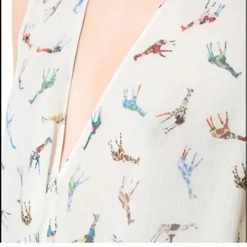 ZARA Basic Giraffe Print Cream Twist Front Wrap Top SZ XS Purple