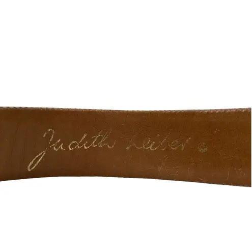 Vintage Judith Leiber Snakeskin Leather Belt Gold Metal Stone Buckle Adjustable Tan