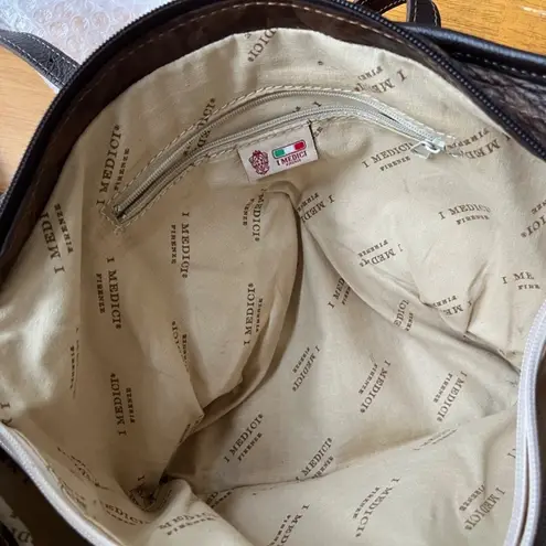 IMEDICI Firenze Leather Tote Purse Shoulder Bag Zip Around Italian Medium Size Brown