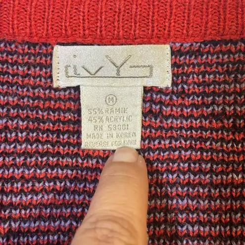 Vintage IVY Abstract Rose Pattern Knit Sweater V