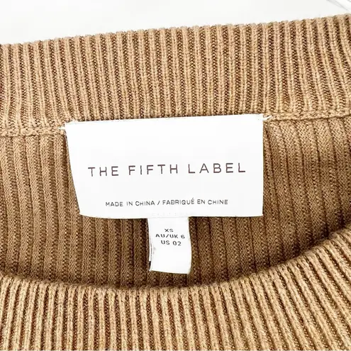 The Fifth Label Cut Out Ribbed Knit Sweater XS Dark Tan