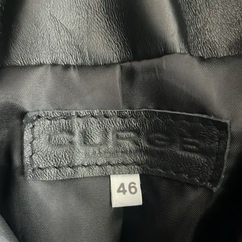 Italian Black Leather Zip Up Jacket Made by CURGÈ size Woman LG or EU 46 NWT W6