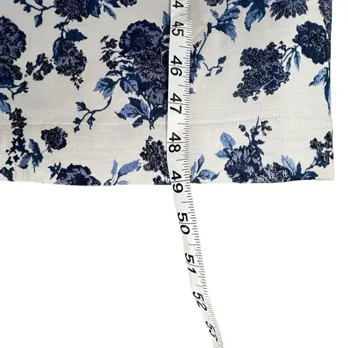 En Saison A Sight To See Peplum Midi Dress Womens L Navy Blue Floral Jacquard White Size L