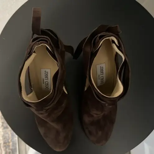 Jimmy Choo  Marina Tie Strap Brown Suede Booties, Size 36.5 (US- 6) - Image 3