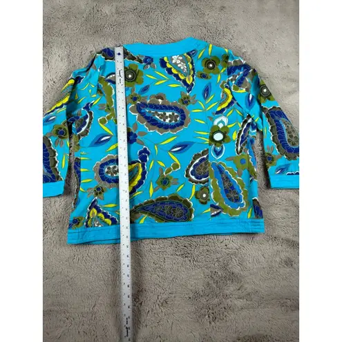 Tantrums Floral Paisley Print Open Front Cardigan Jacket Bohemian Size L Blue Size L