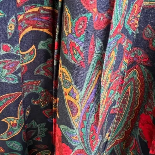 Vintage Pinnacle Blue Red Rayon Pleated Skirt 90s Paisley Boho Made in USA Sz 10